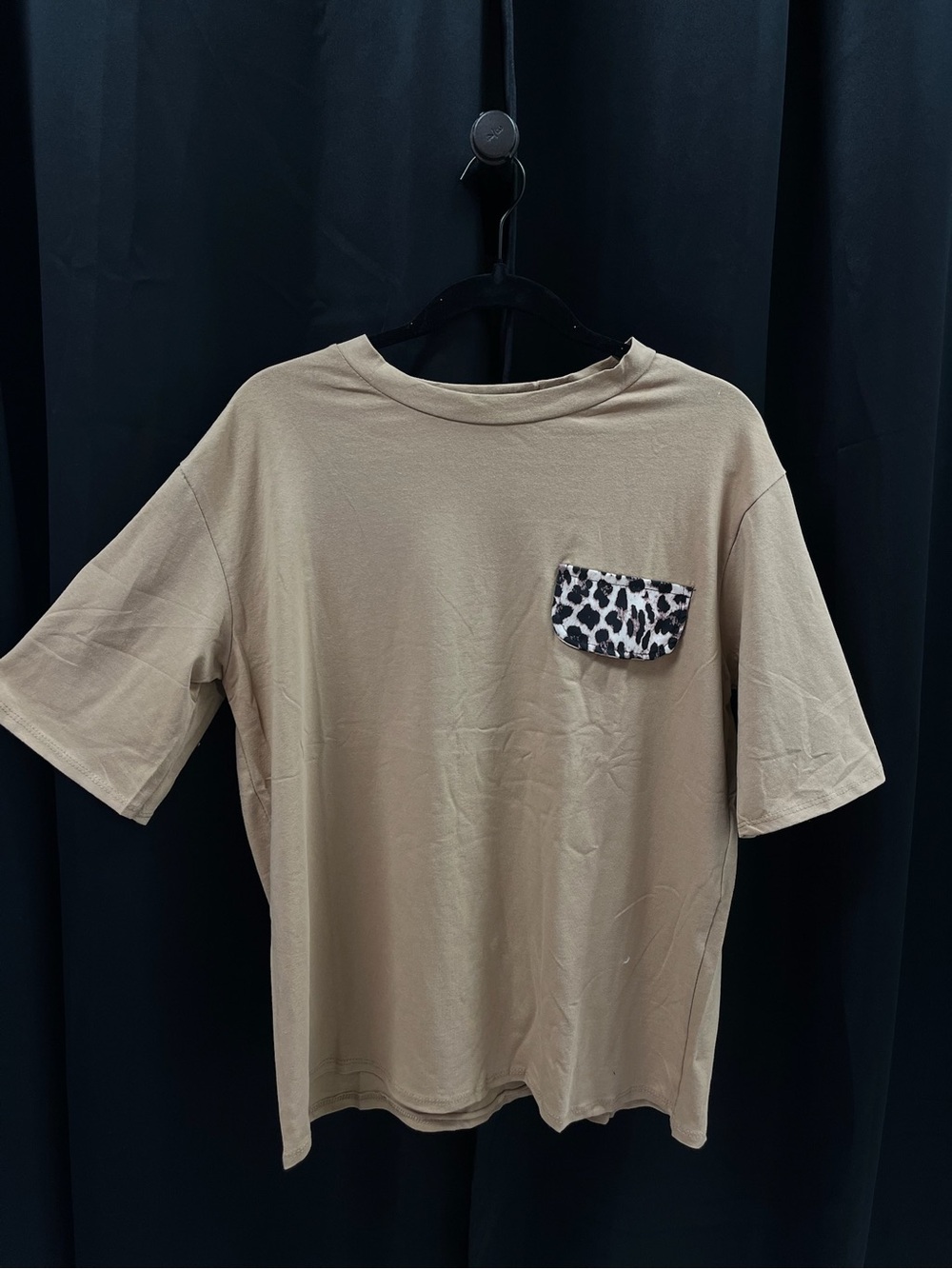 Tan Short-Sleeve Kids Tee with Leopard Print Pocket
